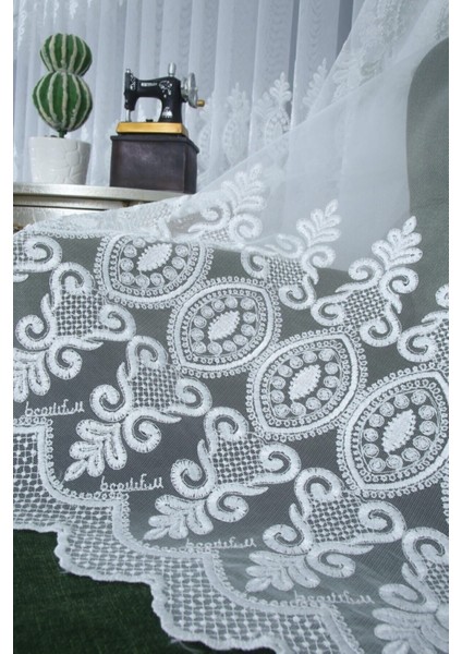 Tül Perde Desenli Nakışlı Işlemeli Güpürlü Ekru Kırık Beyaz Üst Kalite Kırışmaz Salon Sık Pile modelleri