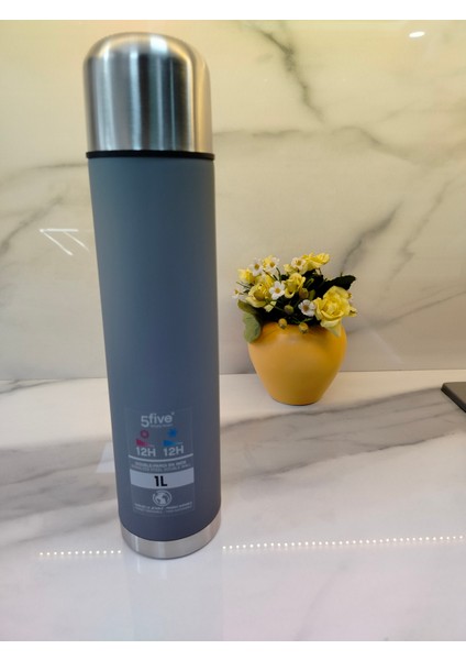 Double Wall Çelik Termos Gri-Siyah 1lt