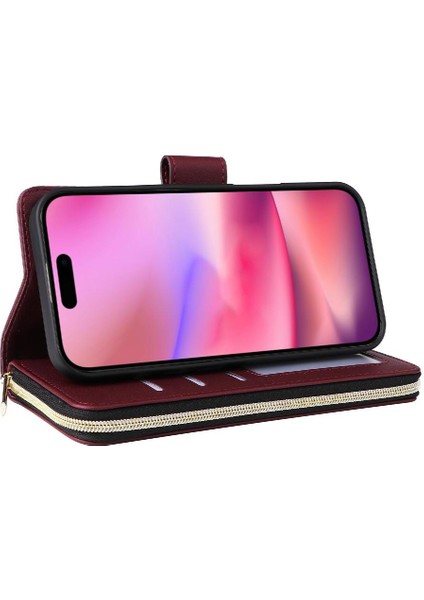 IPhone 16 Pro Max Cüzdan Kılıf Manyetik Kapatma Pu Deri ile Uyumlu (Yurt Dışından)