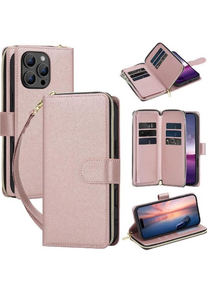 IPhone 16 Pro Max Cüzdan Kılıf Manyetik Kapatma Pu Deri ile Uyumlu (Yurt Dışından)