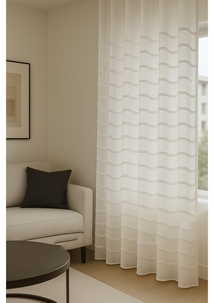 Belenay Tül Perde, Ekru Kırık Beyaz, Sık Pile , Saçak, Puf, Püsküllü, Zikzak Desenli Dalgalı fırsatları