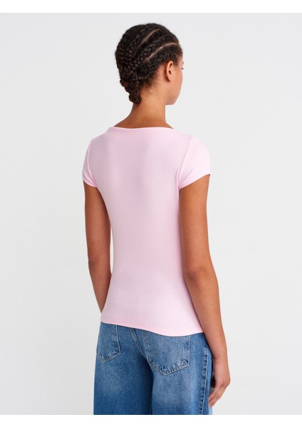 31855 Kayık Yaka T-Shirt-Açık Pembe fiyatları