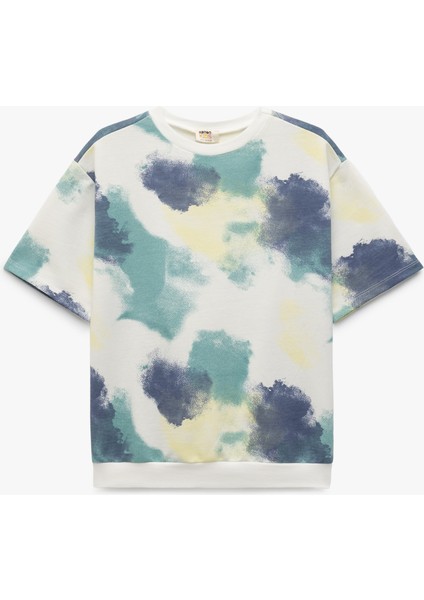 Yeni Sezon Desenli Kısa Kollu Bisiklet Yaka Sweatshirt