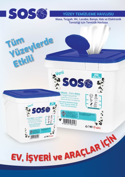 6 Adet x 250 Yaprak - Soso Kova Beyaz Sabun Kokulu Sirkeli Karbonatlı Yüzey Temizleme Mendili Drstr