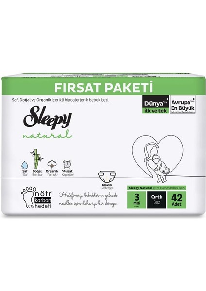 Nessiworld Natural Bebek Bezi Fırsat Paketi 3 Beden 42 Adet