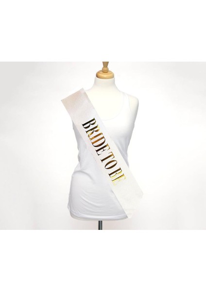 NessiWorld Beyaz Üzeri Altın Büyük Bride To Be Yazılı Simli Işıltılı Kuşak Kemer 10x80 cm fiyatları