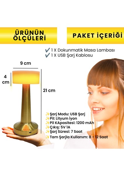 Ayarlanabilir LED Işıklı Dokunmatik Şarjlı Dekoratif Modern Masa Lambası