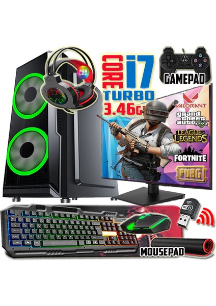 Woop I7 TURBO:3.46GHZ 16GB Ram 240GB SSD 250GB HDD R7 240-4GB E.kartı 20" Monitör Gaming Pc