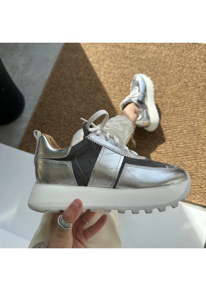 Hakiki Deri Gümüş-Gri Garni Sneakers modelleri