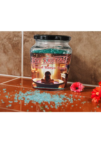 Ylang Çiçeği Aromalı Banyo Tuzu 1 kg Kare Cam Kavanozda