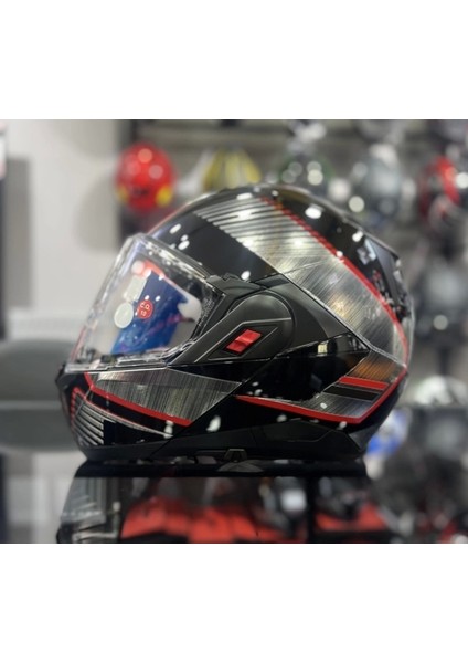 Kask Shark Oxo Sıkter Çene Açılır Gümüş/siyah/kırmızı