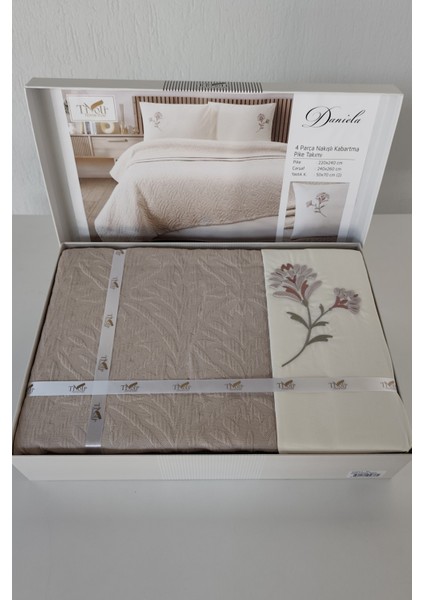 Tivoli Çift Kişilik Jakarlı Pike Takımı-4 Parça Yatak ÖRTÜSÜ-220X240 Cm-Kayısı modelleri