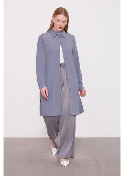 Antrasit Omzu Kare Taşlı Tunik fiyatları