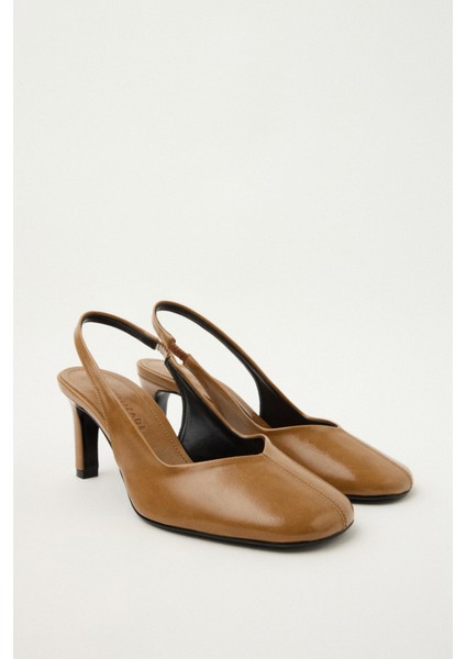 Topuklu 2503 - Dikiş Detaylı Arkası Açık Karamel Kadın Topuklu fırsatları
