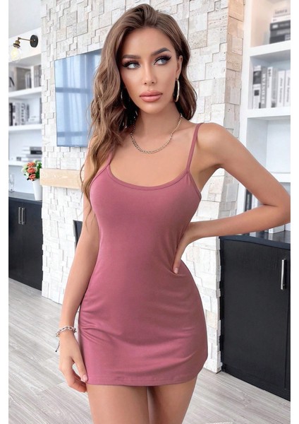 Kadın Pudra Sırt Kısmı Komple Dantelli Mini Gecelik