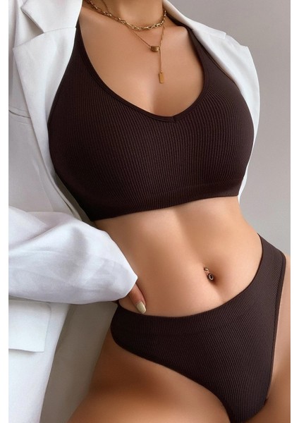 Kadın Kahverengi Desteksiz Seamless Tangalı Iç Çamaşır Takımı fiyatları