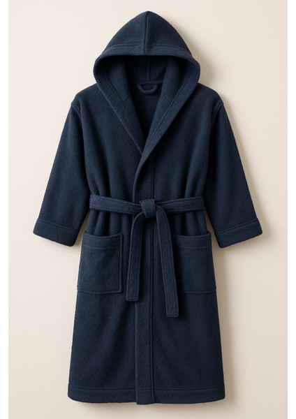Pamuklu Büyük Beden Kapşonlu Lacivert Renkli Bornoz 4xl-5xl-6xl-7xl