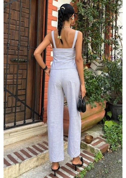 Kalın Askılı Bluz Pantolon Keten Takım 10187