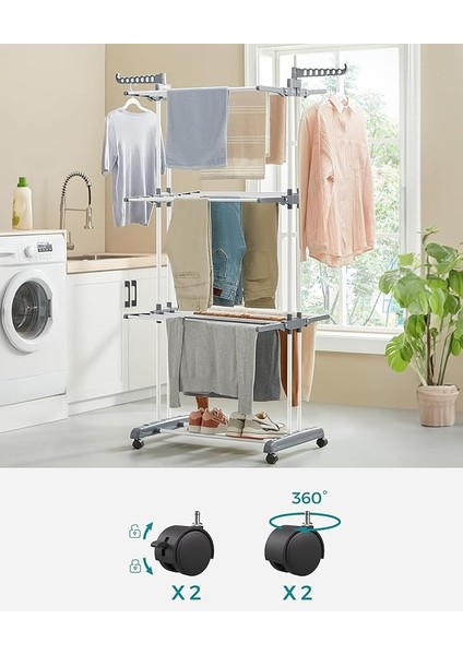 Songmıcs Çamaşır Kurutma Makinesi, Stand Kurutma Makinesi 4 Kademeli, Kanatlı Elbise Havalandırması, Katlanır Kanatlar, Tekerlekli, Kolay Montaj, Beyaz modelleri