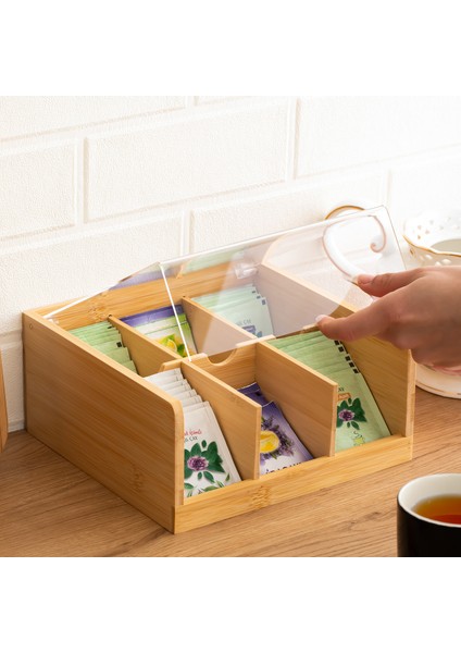 Home 005 Ahşap Bambu 6 Bölmeli Organizer Poşet Çay Kutusu Sallama Çay Kutusu fiyatları