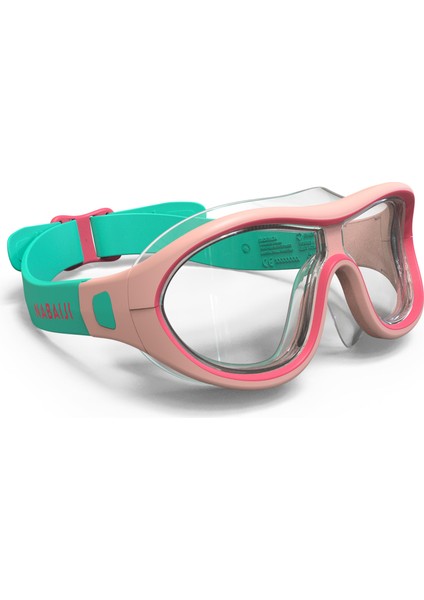 Çocuk Yüzücü Maskesi - Pembe/yeşil - Şeffaf Cam - Swimdow