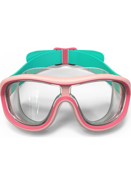 Çocuk Yüzücü Maskesi - Pembe/yeşil - Şeffaf Cam - Swimdow