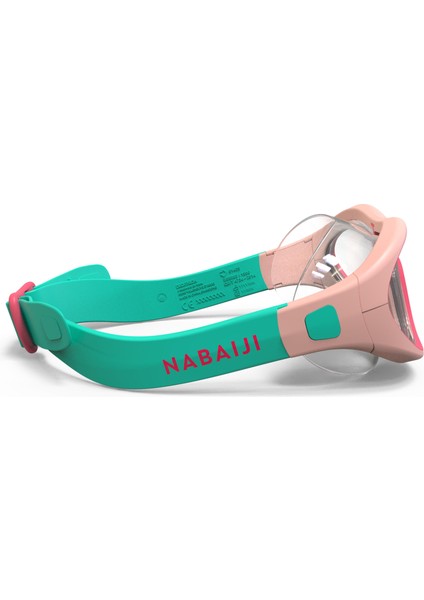 Çocuk Yüzücü Maskesi - Pembe/yeşil - Şeffaf Cam - Swimdow