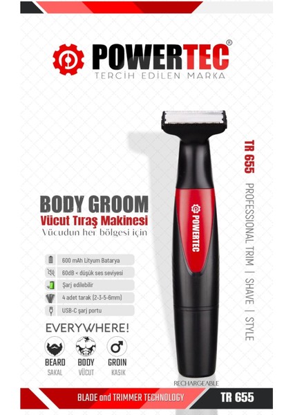 Tr-655 Vücut Tıraş Makinesi (Body Groom) Çift Bıçak - Sıfıra Yakın Kesim