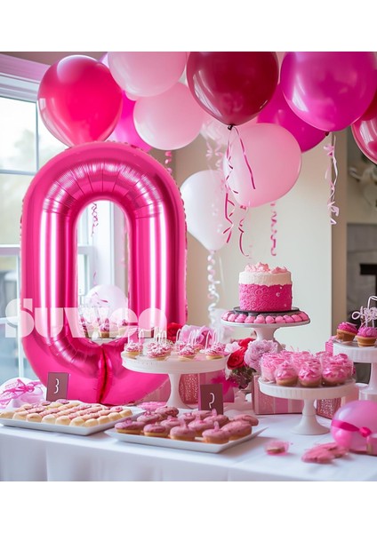 0 Rakam Fuşya Pembe Folyo Balon – 34 Inç Ithal Fuşya Renk Doğum Günü ve Parti Balonu