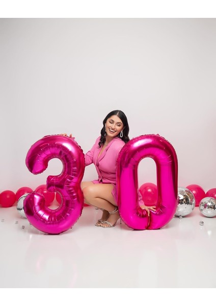 0 Rakam Fuşya Pembe Folyo Balon – 34 Inç Ithal Fuşya Renk Doğum Günü ve Parti Balonu