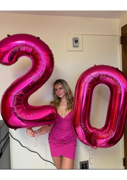 0 Rakam Fuşya Pembe Folyo Balon – 34 Inç Ithal Fuşya Renk Doğum Günü ve Parti Balonu