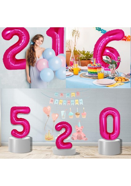 0 Rakam Fuşya Pembe Folyo Balon – 34 Inç Ithal Fuşya Renk Doğum Günü ve Parti Balonu