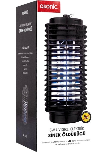 Asonic S23 3 Watt Siyah LED Işıklı Sinek Öldürücü