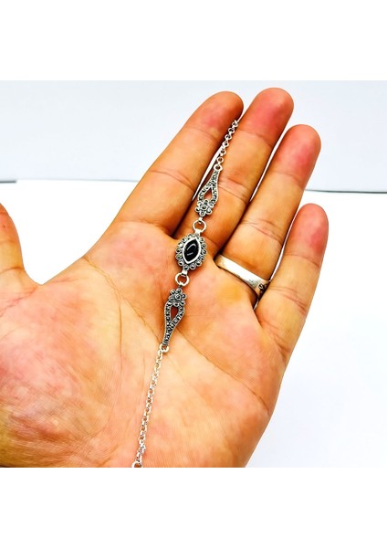 Zirkon Oltu Taşı Işçilikli 925 Ayar Gümüş Bileklik