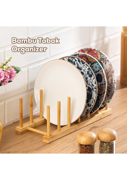 2077 Mutfak Organizeri Ahşap Mutfak Düzenleyici Ahşap Tabaklık Ahşap Bardaklık Tabak Standı Ahşap 29X12CM