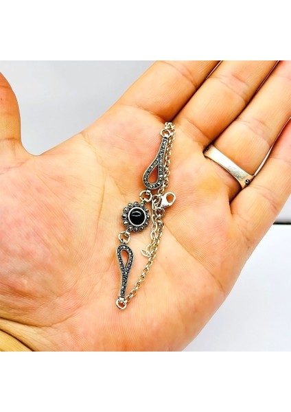 Zirkon Oltu Taşı Işçilikli 925 Ayar Gümüş Bileklik modelleri