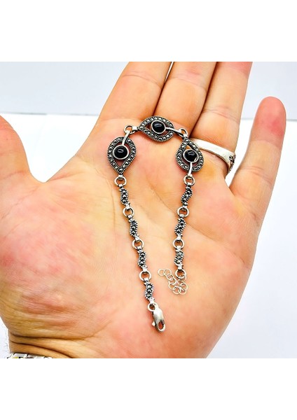 Zirkon Oltu Taşı Işçilikli 925 Ayar Gümüş Bileklik modelleri