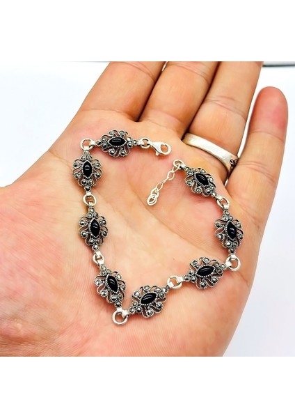 Zirkon Oltu Taşı Işçilikli 925 Ayar Gümüş Bileklik modelleri
