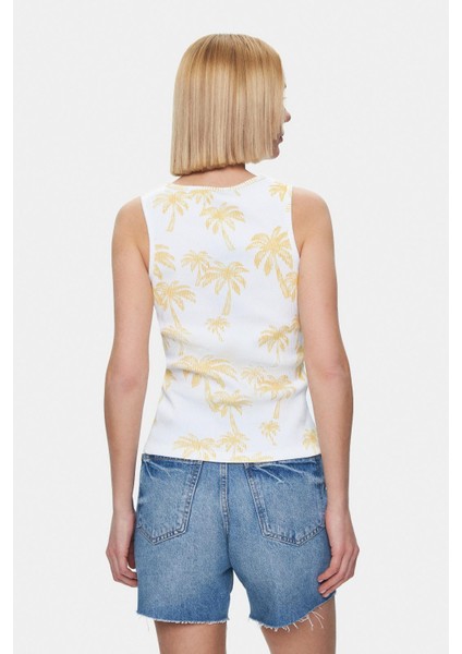 Mauve Açık Sarı Baskılı Sıfır Kol Standard Fit Kadın Tshirt