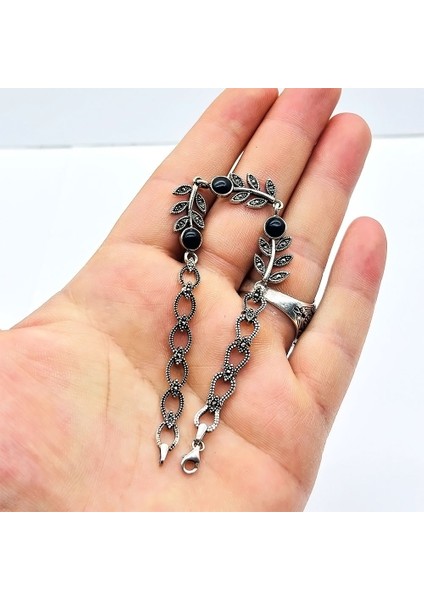 Gül Model Oltu Taşı Işçilikli 925 Ayar Gümüş Bileklik