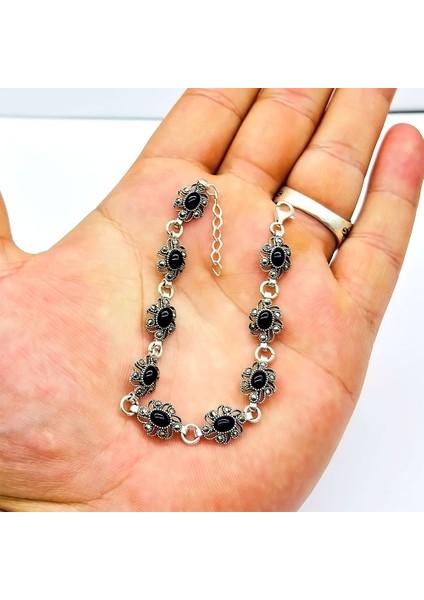 Zirkon Oltu Taşı Işçilikli 925 Ayar Gümüş Bileklik modelleri