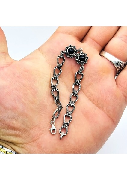 Lale Model Oltu Taşı Işçilikli 925 Ayar Gümüş Bileklik