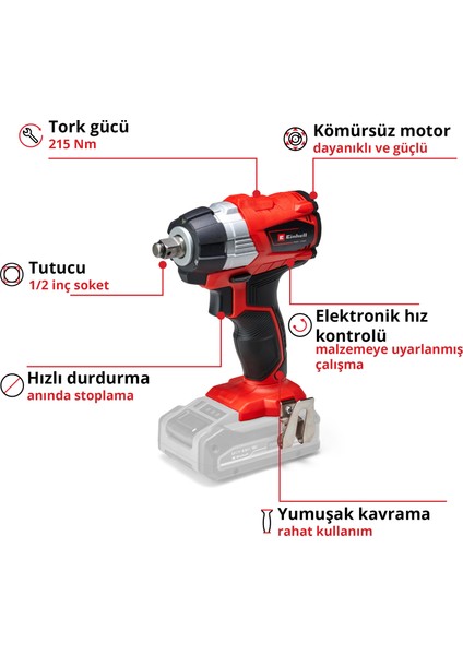 Tp-Cw 18 Li Bl, Akülü Kömürsüz Darbeli Somun Sıkma Seti (2,5 Ah Akü ve Şarj Cihazı, 215 Nm, Kömürsüz, 32 Parça Uç Seti) fiyatları