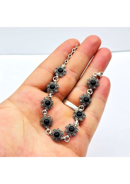 Su Yolu Oltu Taşı Işçilikli 925 Ayar Gümüş Bileklik