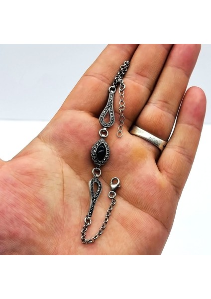 Zirkon Oltu Taşı Işçilikli 925 Ayar Gümüş Bileklik modelleri