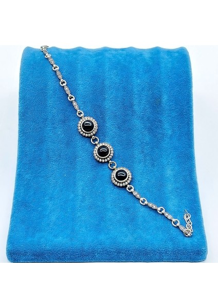 Zirkon Oltu Taşı Işçilikli 925 Ayar Gümüş Bileklik