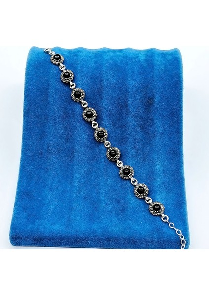 Su Yolu Oltu Taşı Işçilikli 925 Ayar Gümüş Bileklik