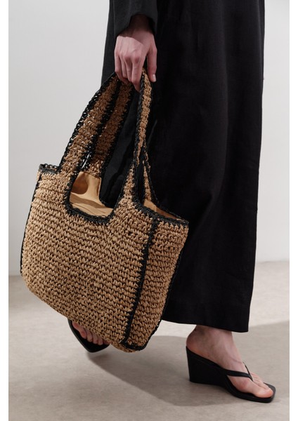 Kontrast Detaylı Hasır Çanta Natural fiyatları