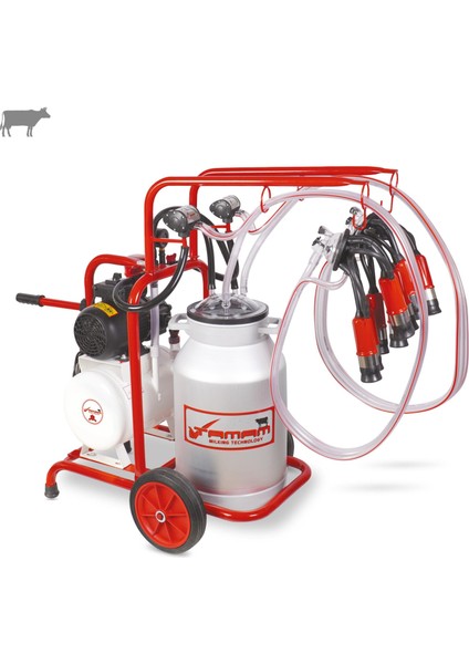 İkili İnek Süt Sağma Makinesi (Alüminyum Güğüm-Kauçuk Memelik) (Yağlı Pompa)