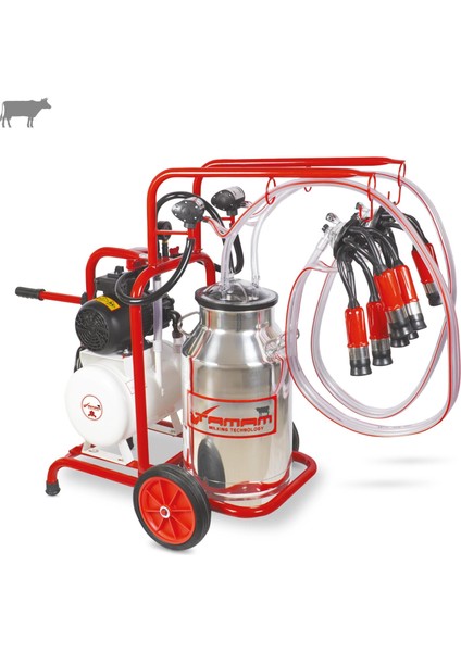 İkili İnek Süt Sağma Makinesi (Paslanmaz Güğüm-Kauçuk Memelik) (Yağlı Pompa)